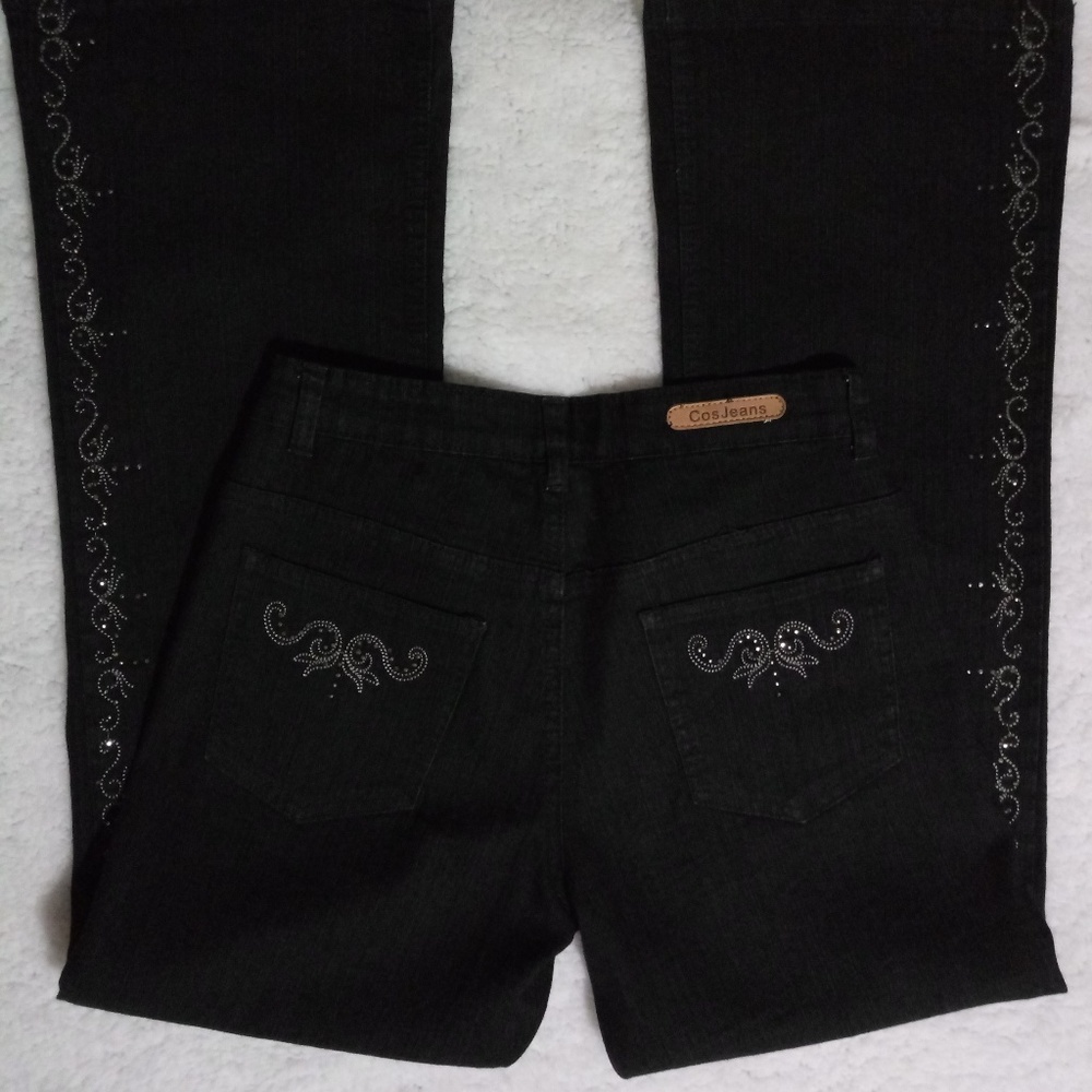 CosJeans  Sz 4p Blk Jeans Embellished Rhinestones
